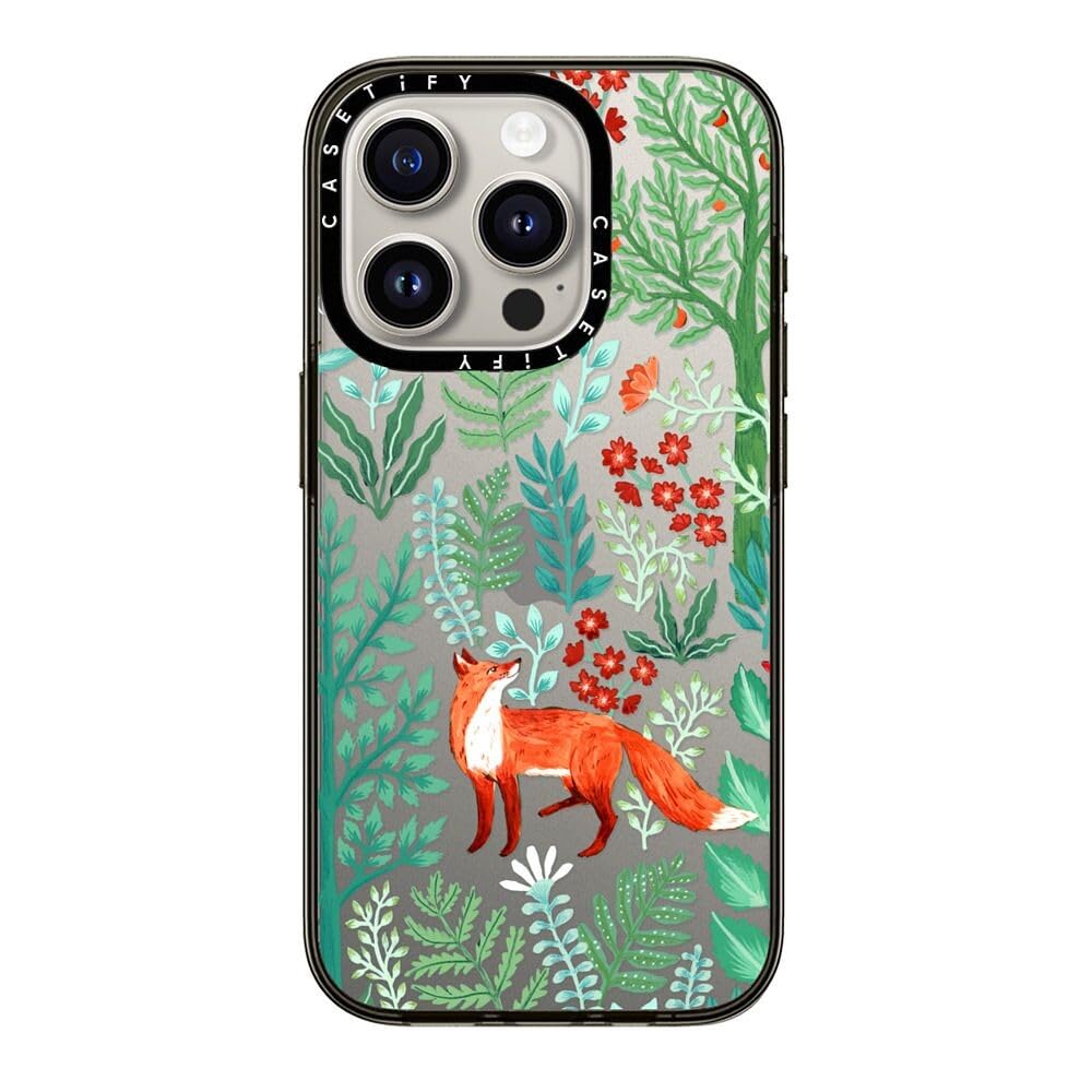 Casetify Compact Iphone 15 Pro Case [2X Military Grade Drop Tested / 4Ft Drop Protection]   Fox In The Woods   Clear Black