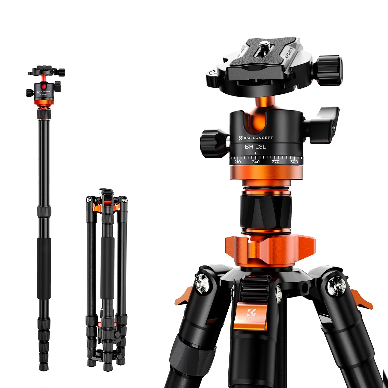 K&F Concept 68 Inch /175Cm Camera Tripods,Compact Travel Tripod With Monopod,10Kg/22Lbs Load Capacity 360� Panorama Ball Head Compatible With Dslr Cameras K255A4+Bh 28L (Tm2515M1)