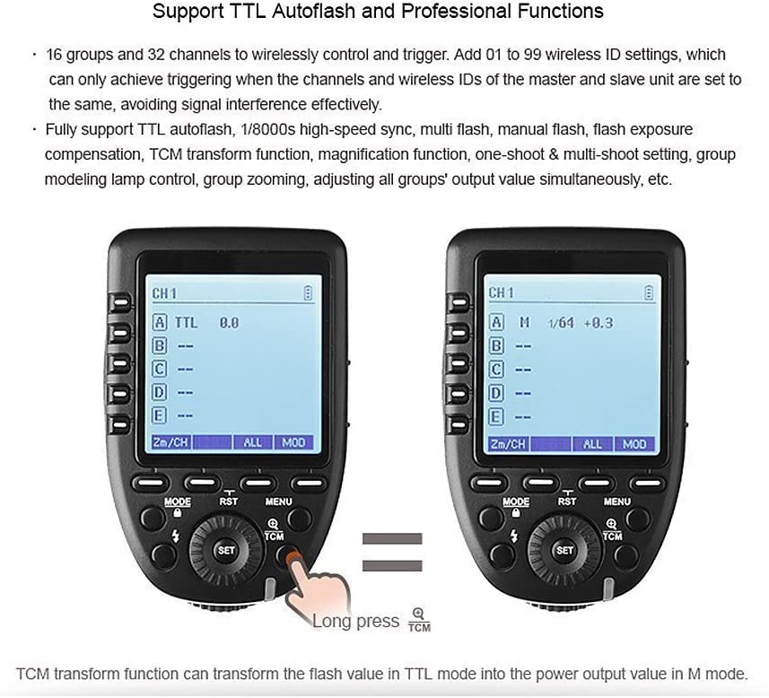 Godox Xpro S Compatible For Sony Ttl Wireless Flash Transmitter Trigger 1/8000S Hss Ttl Convert Manual Function Large Lcd Screen