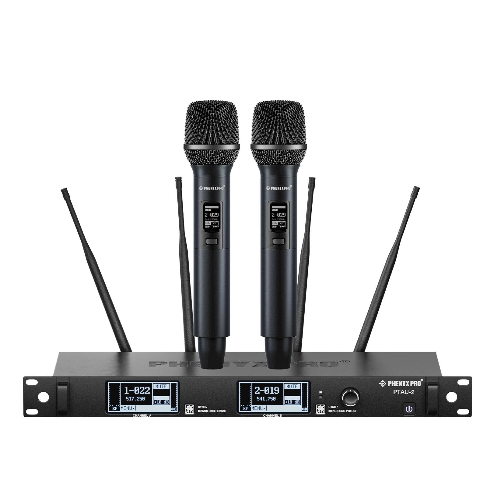 Phenyx Pro Dual Channel Wireless Microphone System, Dynamic Mics W/Id Lock, Tunable Power Level, Auto Scan, Spectrum Analyzer, T
