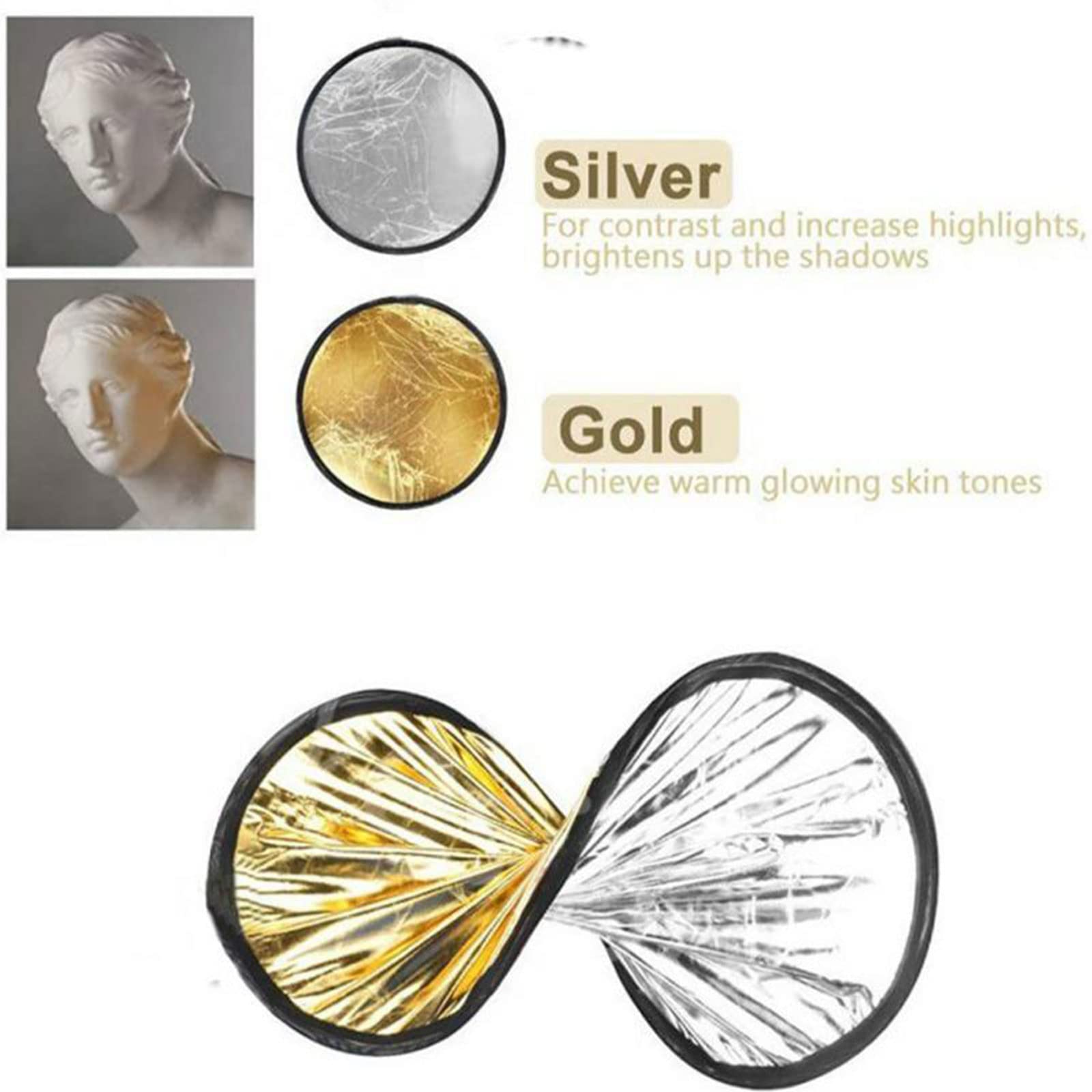 2 In 1 Lighting Reflectors Round Folding Portable 12'' 30Cm For Photography Reflector Portrait Still Life Fill Light