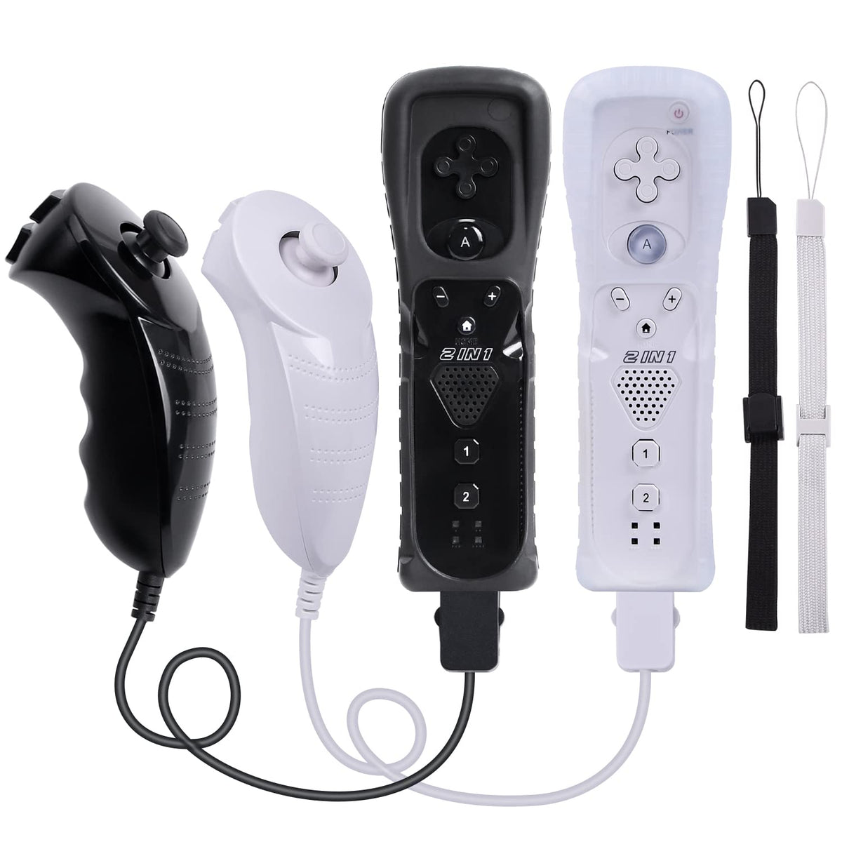 2 Pack Wii Controllers With Motion Plus, Includes Black And White Wii Remotes And Wii Nunchucks
