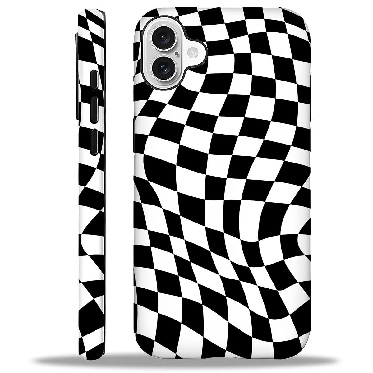 WANKBLC Compatible with iPhone 16 Plus Matte Case, Twisted Black White Checkered Pattern for Girl Full Body Design Soft Silicone