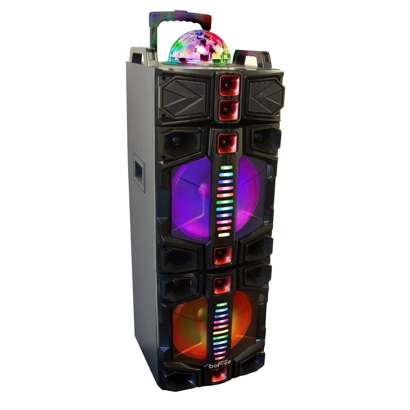 BeFree Sound Dual 12 Inch Subwoofer Bluetooth Portable Party Speaker With LED Lights, USB/SD Input, Fm Radio, Remote Control And