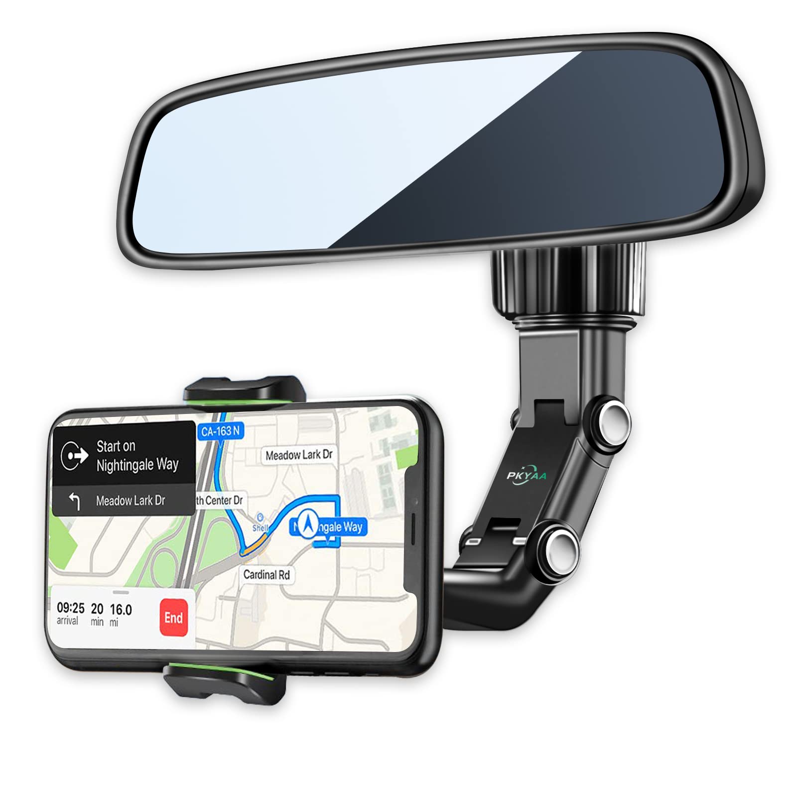 Pkyaa Rearview Mirror Phone Mount Holder For Car, 360� Rotating , Multifunctional Mount Phone And Gps Holder Universal Car Phone Holder For All Smartphones