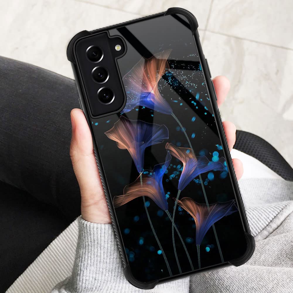 ZHEGAILIAN Phone Case for Samsung Galaxy S21 Ultra 5G Morning Glory Pattern Blue Flower TPU Organic Glass