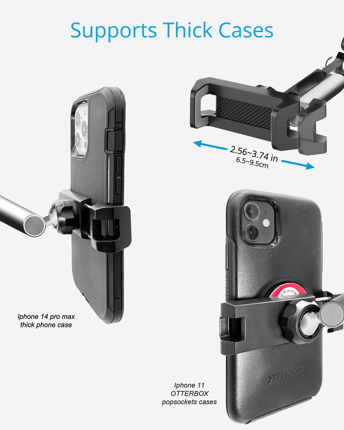 Upgrade Rear View Mirror Phone Holder Mount For Car, Aluminum Multi-Directional Metal Arms And 360-Degree Rotatable Retractable,