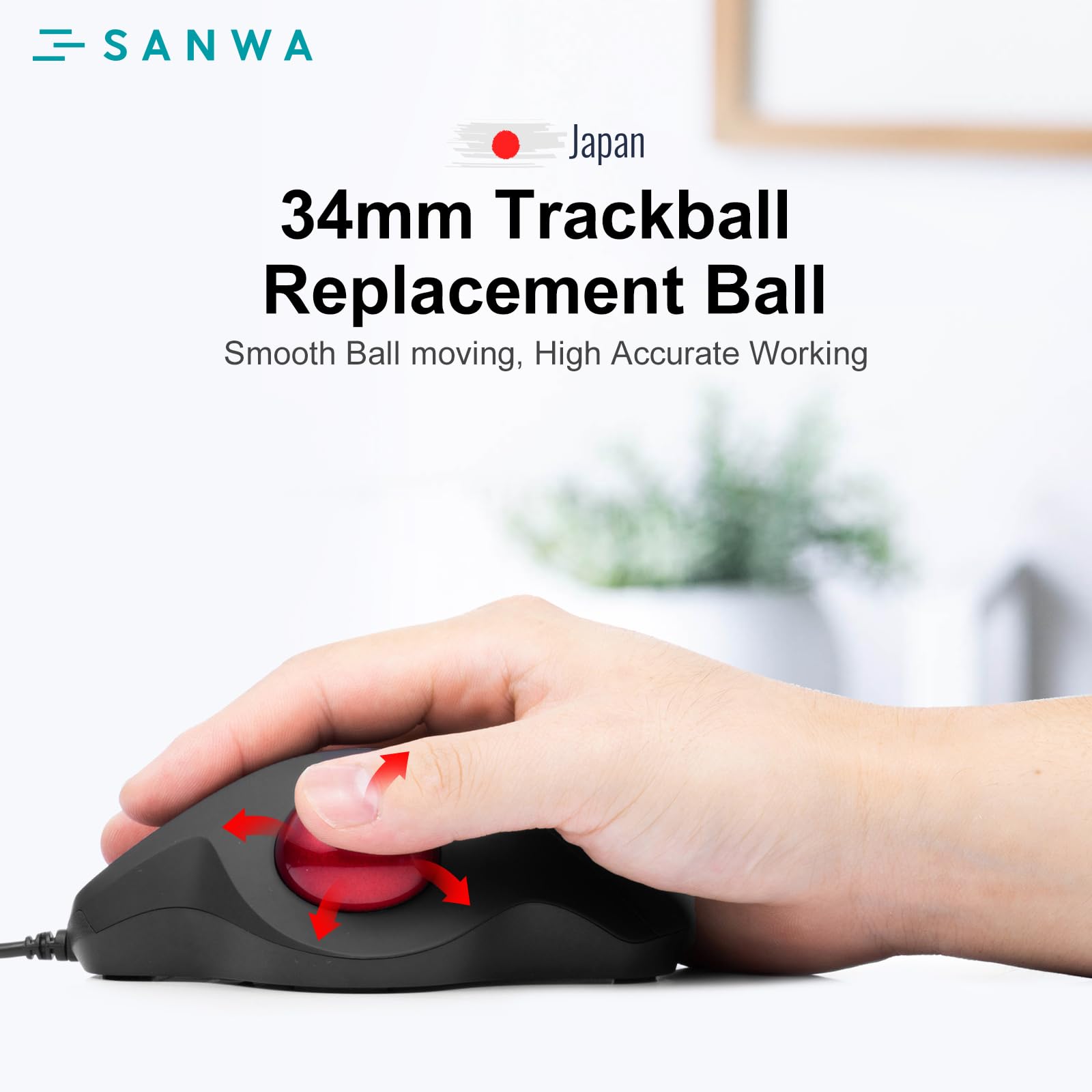 Sanwa Small Trackball 34Mm/1.34In, Replacement Ball For Logitech M575, M570, Mx Ergo, Elecom, Kensington, Perixx, And Other Comp
