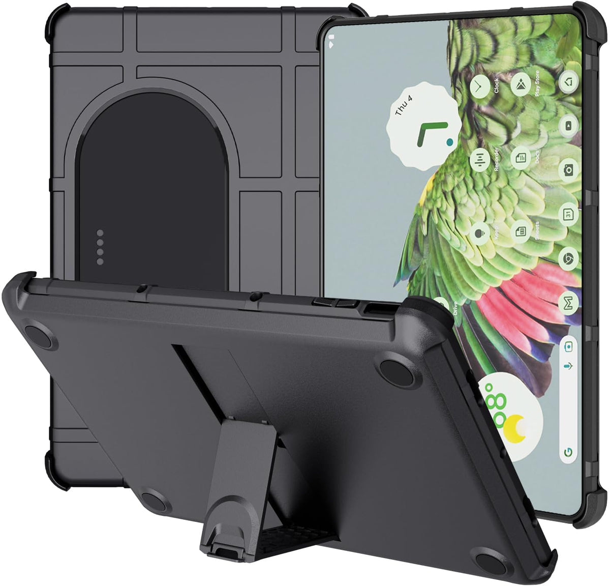 Case and Travel Cover for Google Pixel Tablet (2023), Nakedcellphone Special Ops Rugged Shield and Hard Shell View Stand Companion - Matte Black