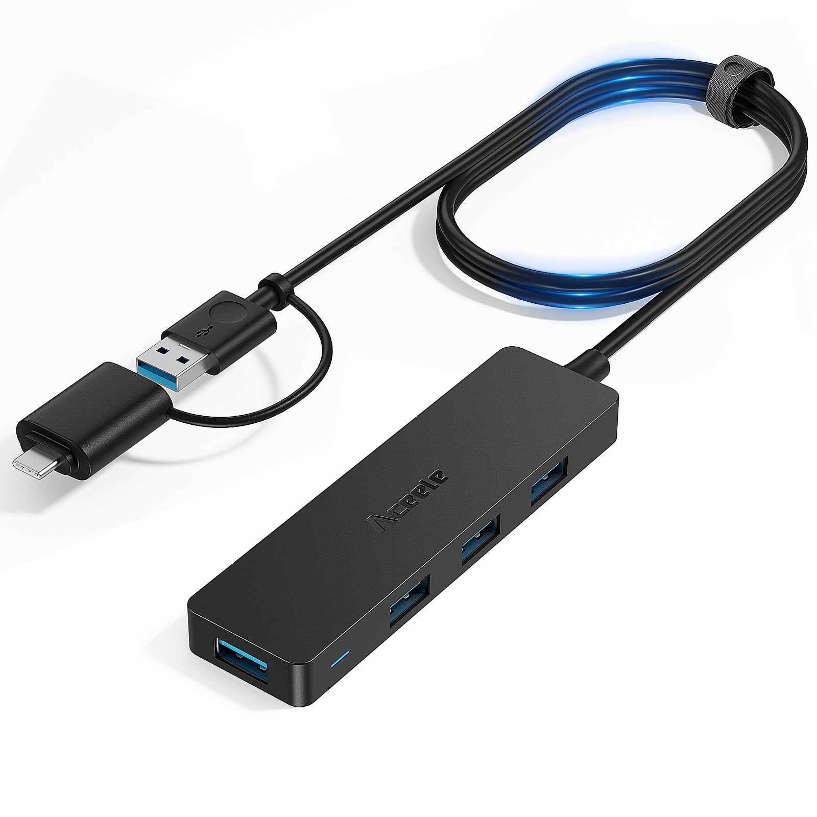 Aceele USB C/A Hub for Laptop, Ultra Slim USB Splitter 4 Port USB 3.0 Data Hub, Multi USB Port Expander with 4Ft Long Extension