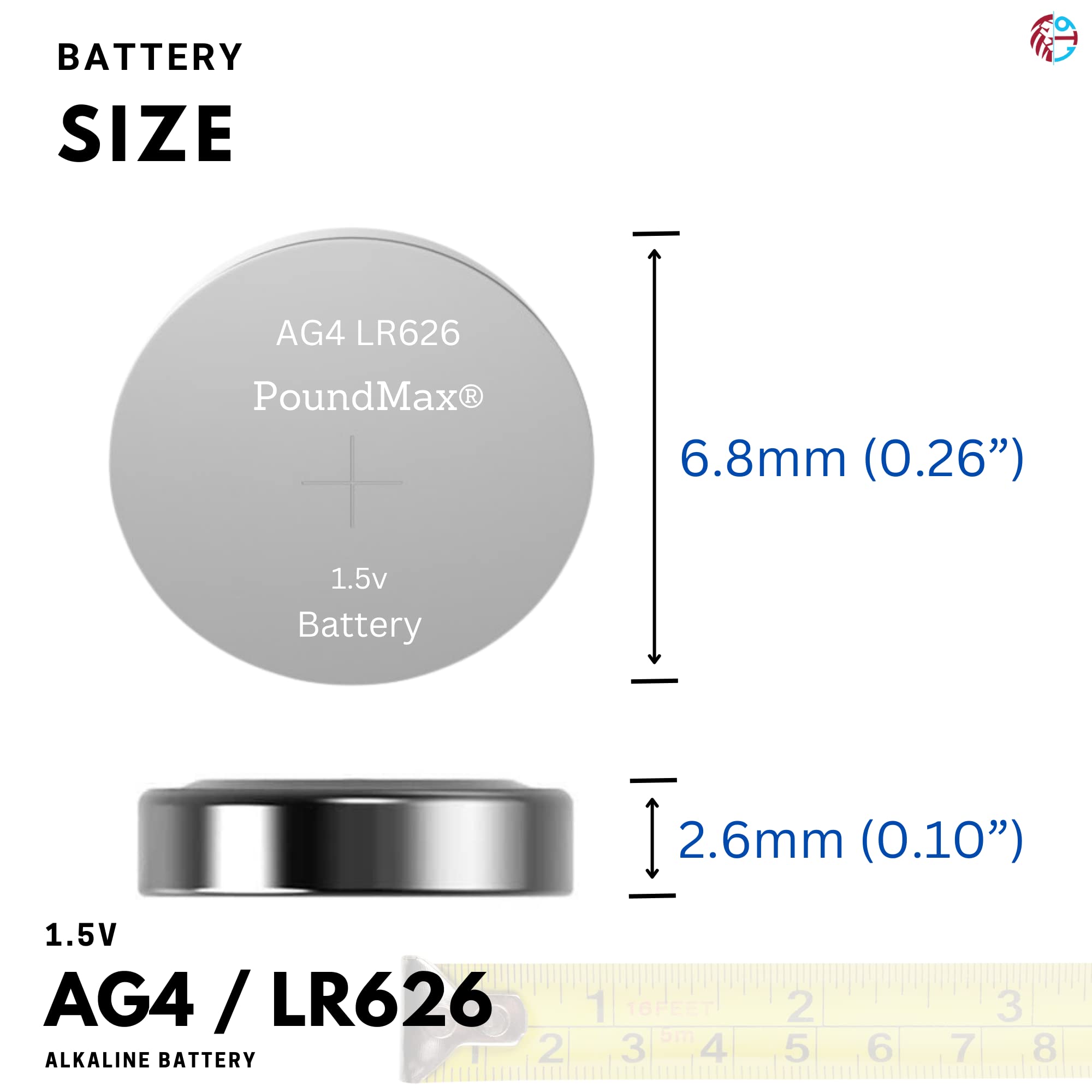 Poundmax Ag4 Lr626 Batteries 1.5V Alkaline Button Cell Battery   10 Count