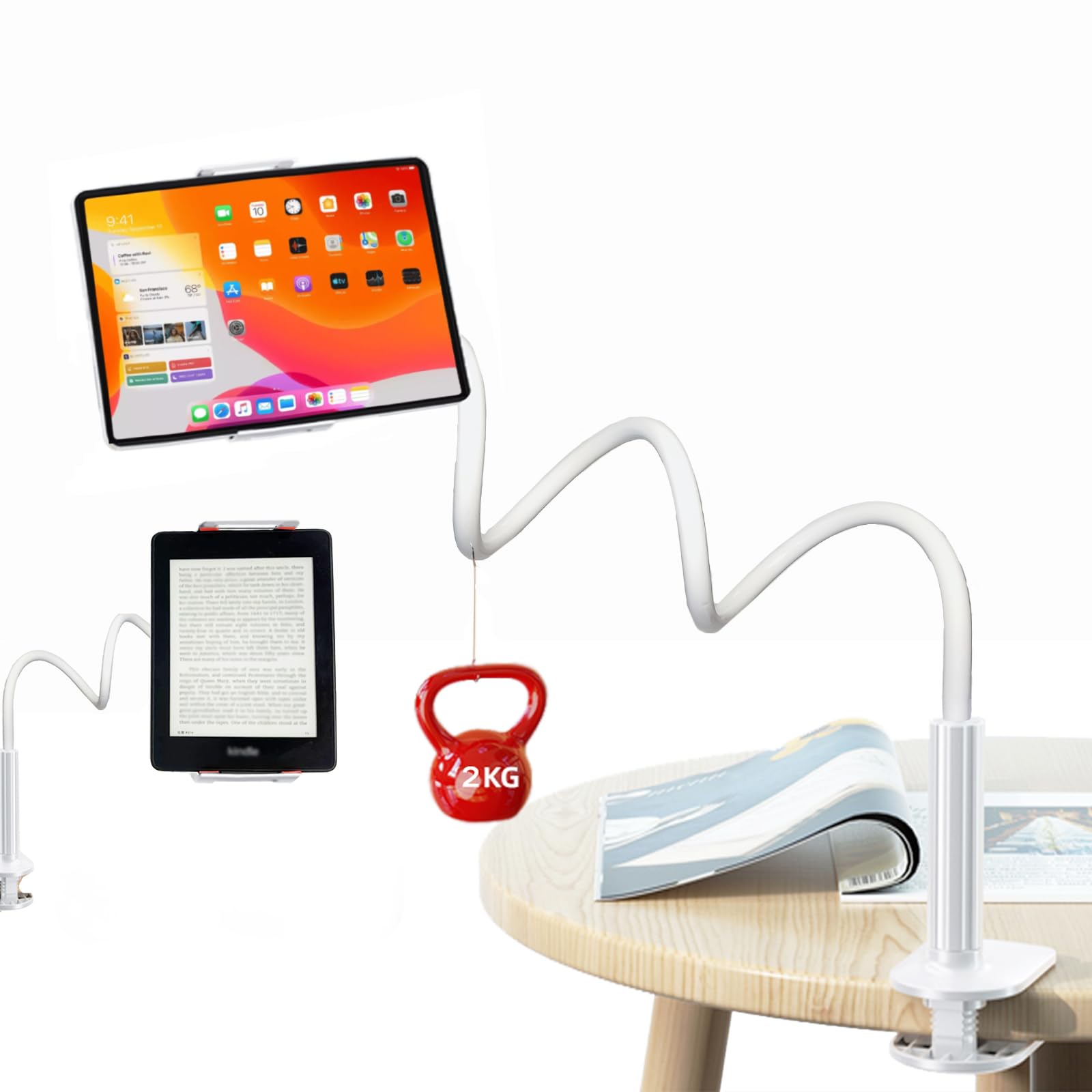 Sannween Gooseneck Phone Holder For Bed, Iphone Stand For Desk Recording Fliming Kindle Tablet Stand Accessories Overhead Phone 