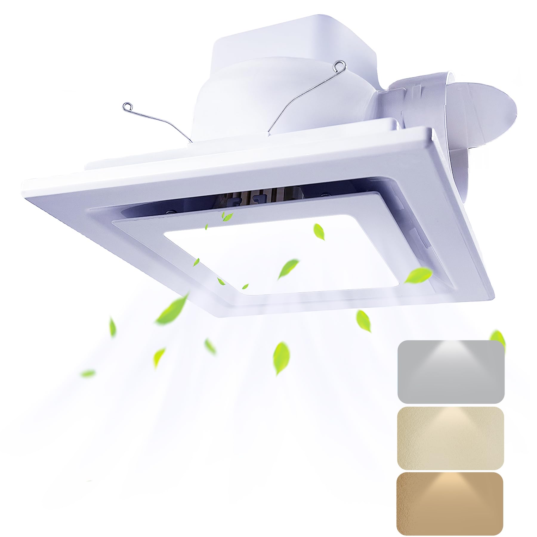 Yopmb Bathroom Fan With Light, Ceiling Mount Quiet Square Bathroom Exhaust Fan With Color Change Light 3000K/4000K/6000K, Home V