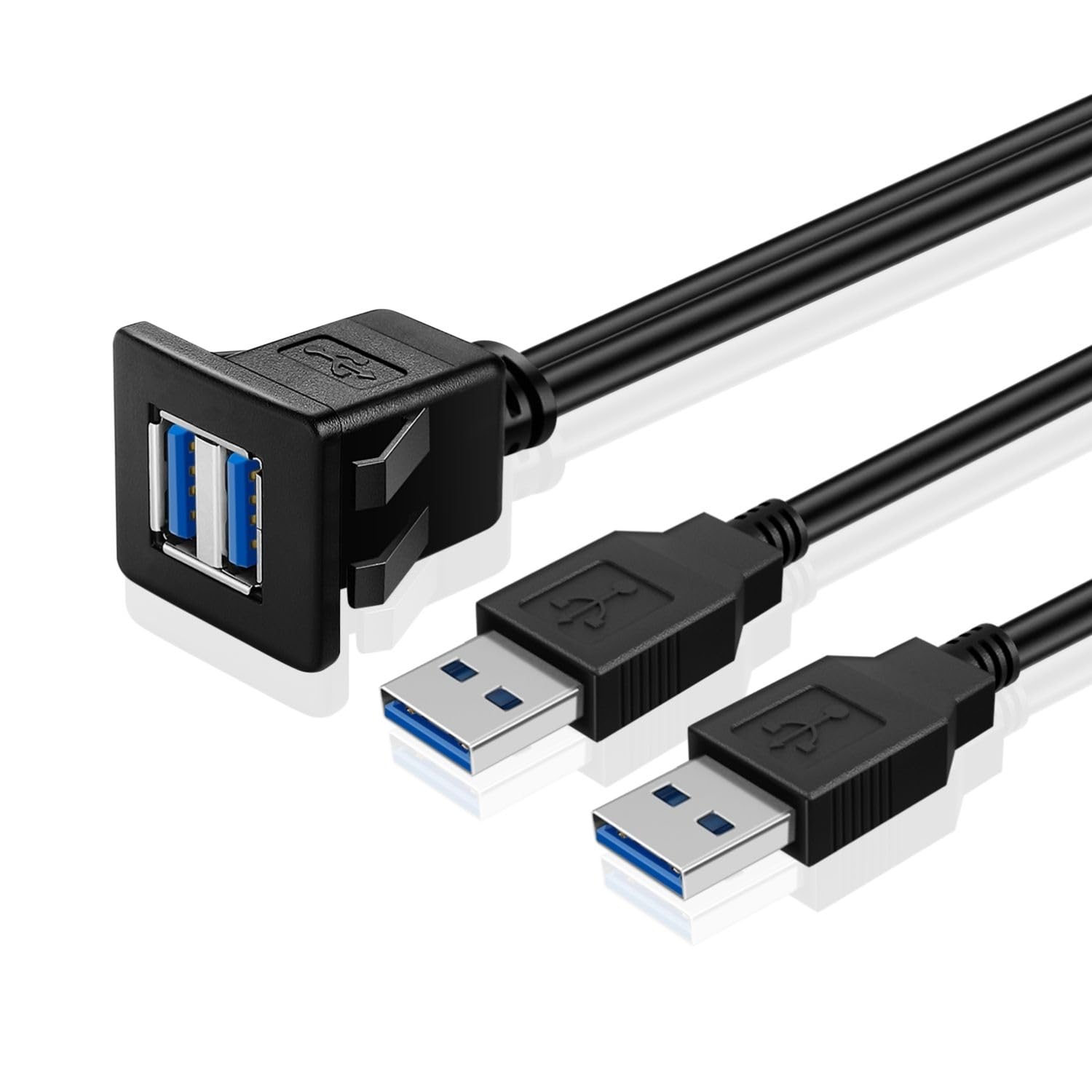 Tnp Dual Usb 3.0 Flush Mount Cable W/Buckle (Square)  Dashboard Panel Dash Mount 2 Ports Dual Usb Socket Plug Jack Connector Ext
