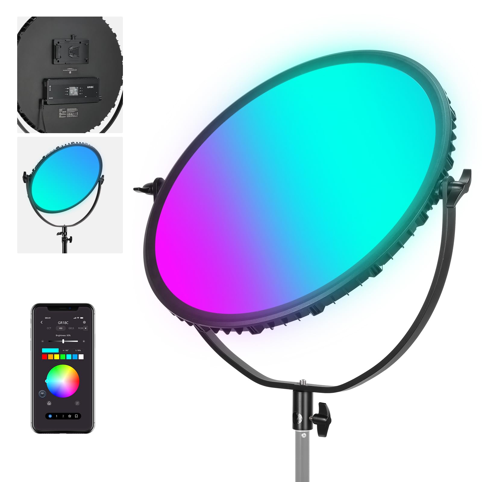 Neewer 18'' Rgb Led Round Panel Video Light With App Control, 65W 6000Lux/0.5M 2500K 8500K Rgbcw Photography Studio Lighting /18