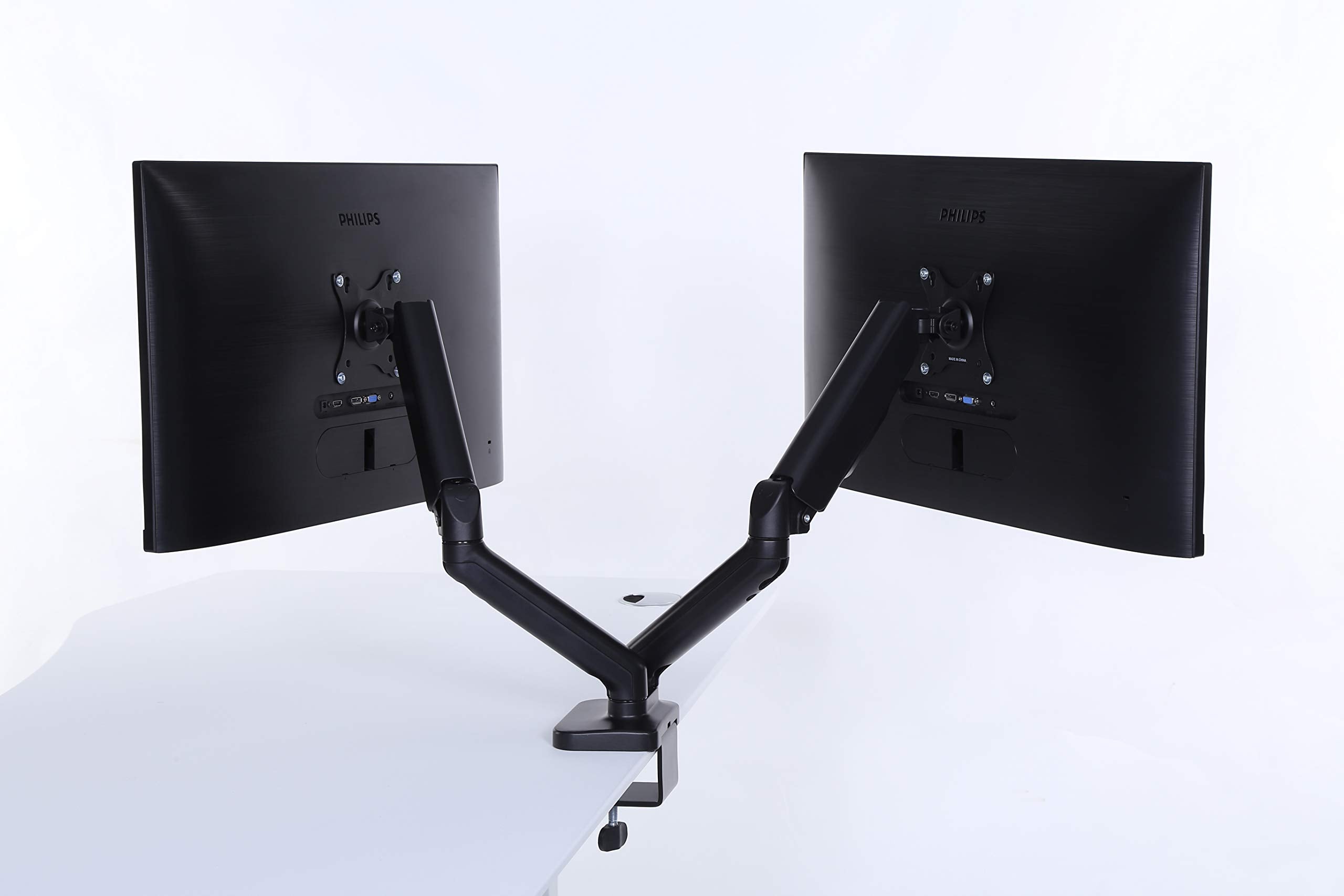 Apexdesk Dual Monitor Arm Desk Mount   Adjustable Height Gas Spring   Vesa Mount With C Clamp & Mounting Base   Computer Monitor