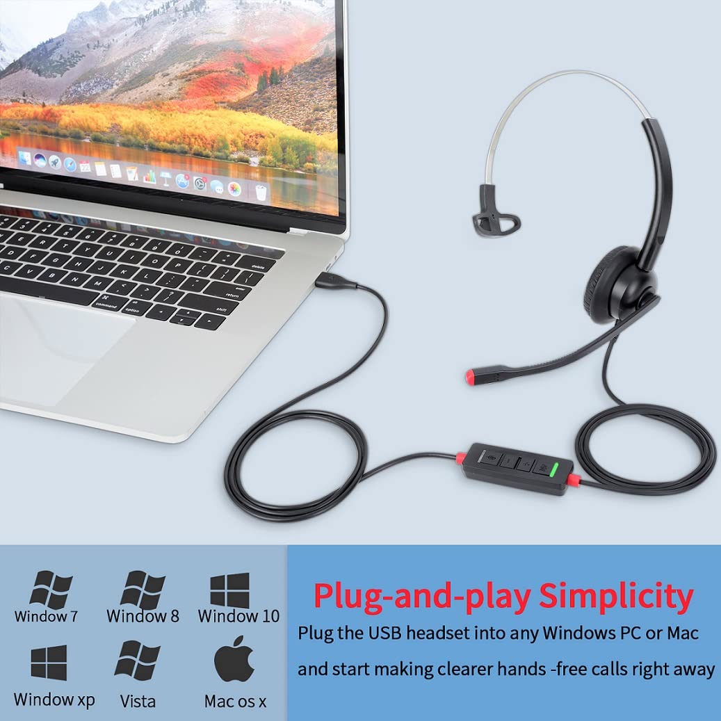 Usb Headset With Microphone For Pc Laptop Computer Headphone Noise Cancelling Mic For Home Office Online Class Skype Zoom