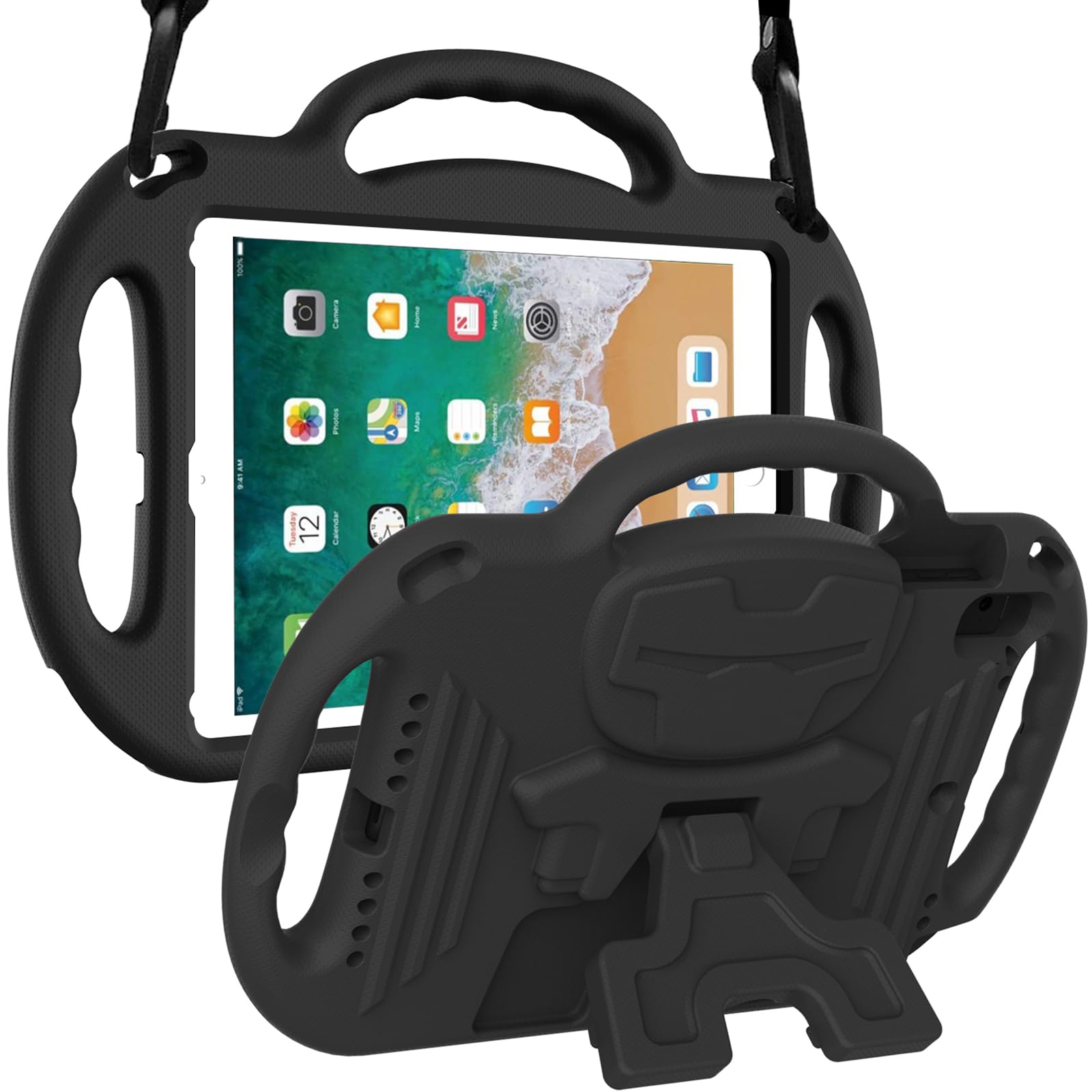 Ltrop Kids Case For Ipad 5Th/6Th Generation (2017/2018) & Air 2, Shoulder Strap Handle Stand Shockproof Bumper Cute Kid Case For