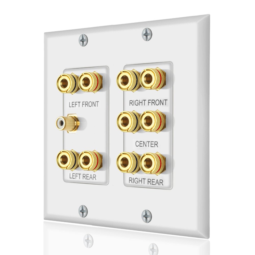 Home Theater 5.1 Surround Sound Distribution Wall Plate 10 Banana Binding Post Coupler For 5 Speakers And 1 Rca For Subwoofer