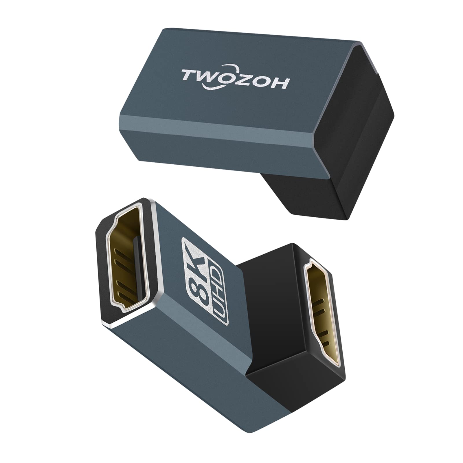 Twozoh 8K Hdmi Coupler (2 Pack), Hdmi 2.1 Female To Female Adapter Up Angle 90 Degree, Support 8K@60Hz, 4K@120Hz 1080P