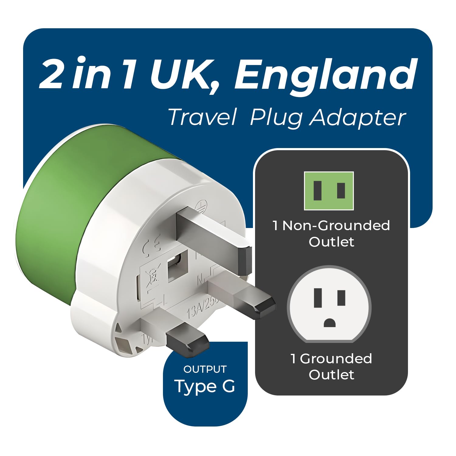 Orei Uk, Ireland, Dubai Power Plug Adapter With 2 Usa Inputs   Travel 3 Pack   Type G (Us 7) Fuse Protected   Use With Cell Phon