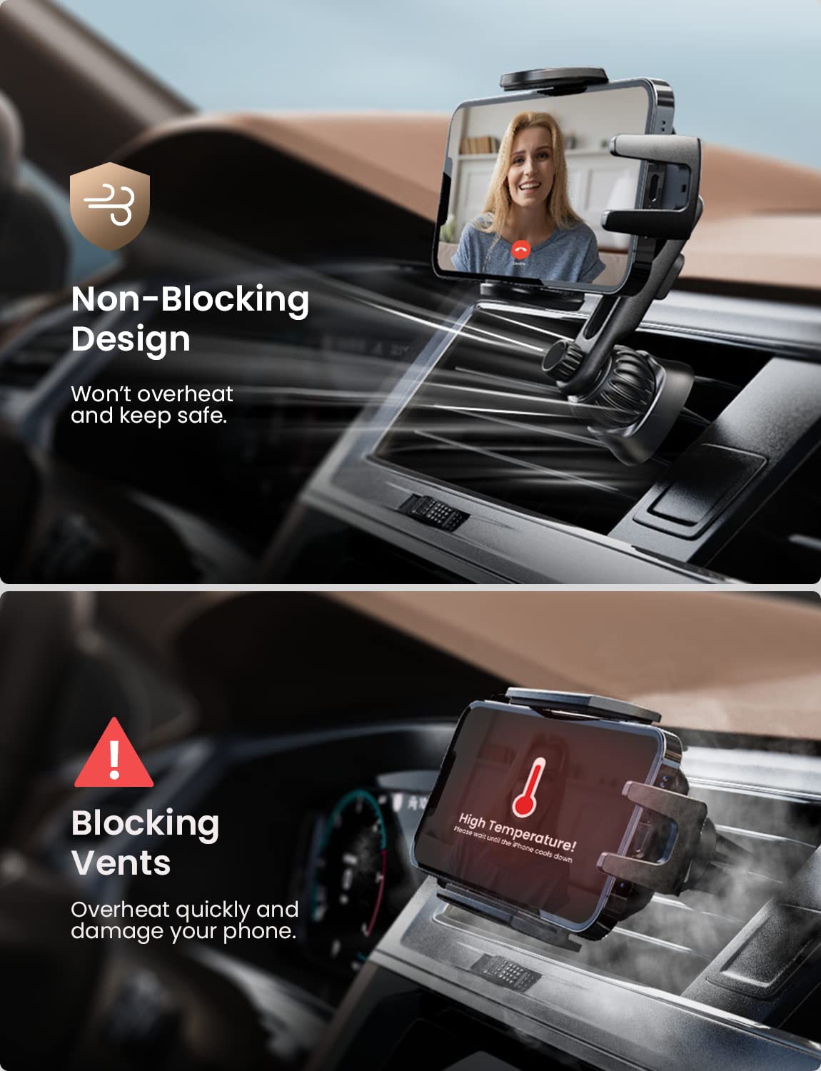 Lisen Cell Phone Car Mount For Iphone [Enjoy Never Blocking], Universal Car Phone Holder Vent Phone Mount For Car [2 Hook Kit] H