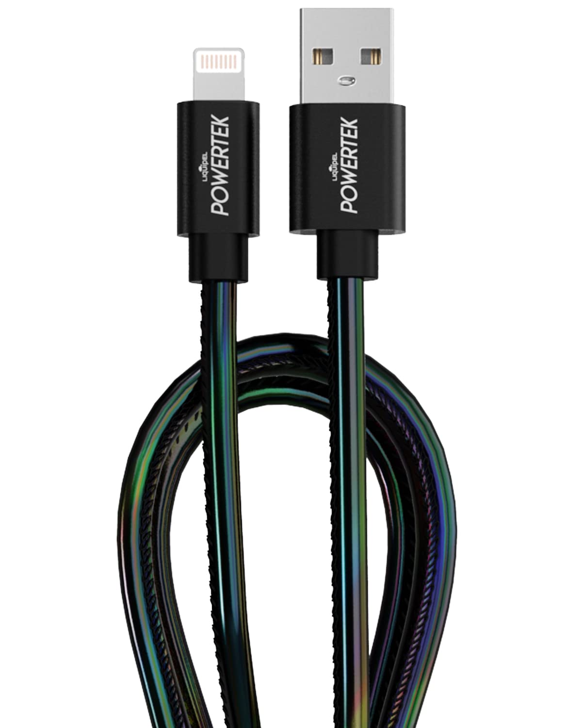 Liquipel Powertek Iphone Charger Cable, 6 Ft Fast Charging Lightning To Usb Cord Adapter, Compatible For Ipad, Mfi Certified, Metallic Shine (Black)