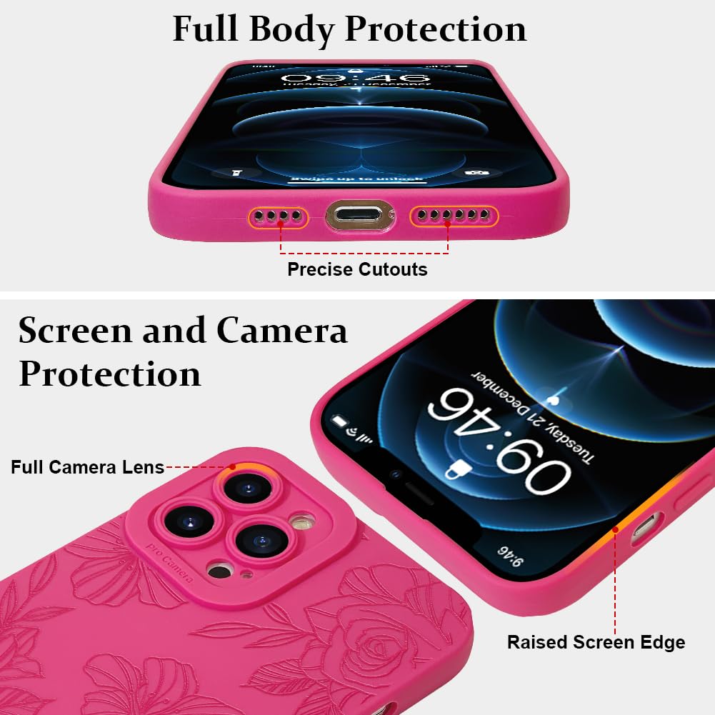 Lsl Case For Iphone 12 Pro Hot Pink Floral Flower Pattern Print Case Soft Tpu Full Camera Lens Anti Drop Anti Scratch Shockproof