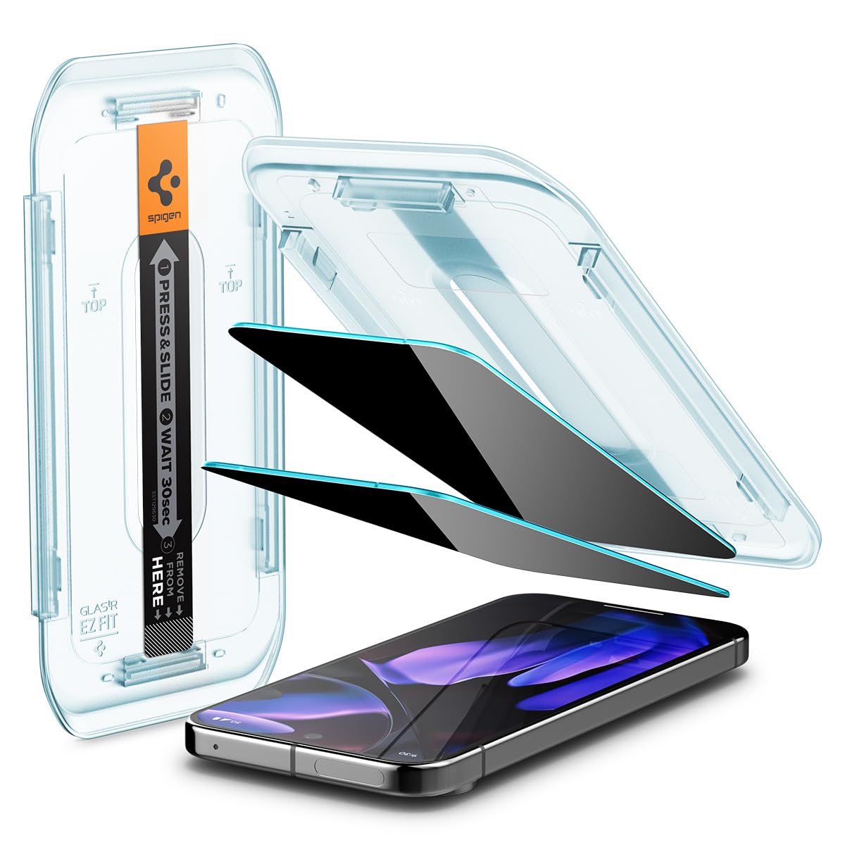 Spigen Tempered Glass Screen Protector [GlasTR EZ FIT - Privacy] designed for Pixel 9, Pixel 9 Pro - 2 Pack