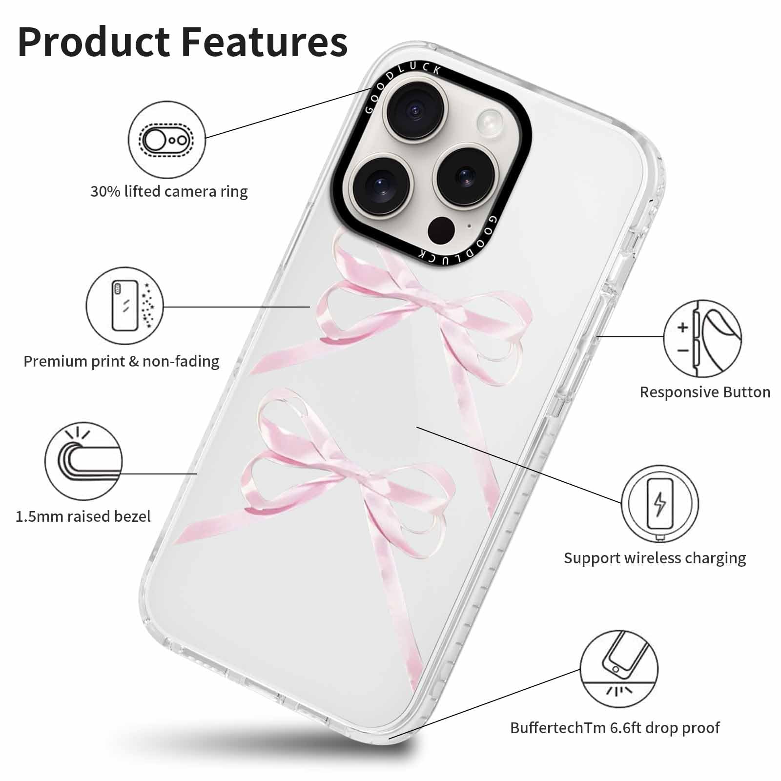 Rumdey 2 Pack Clear Bow Phone Case For Iphone 16 Pro 6.3 Inch, Cute Aesthetic Pattern Design Protective Soft Slim Shockproof Tpu