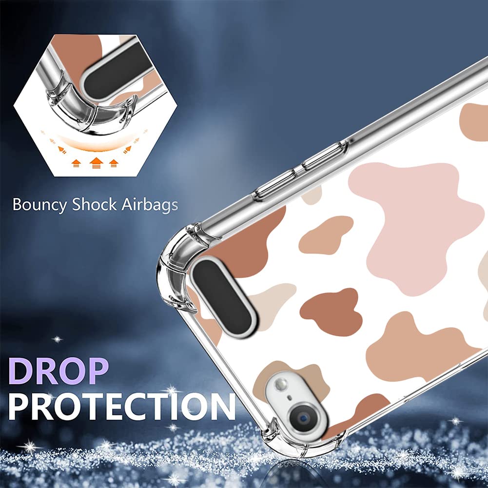 Kanghar Ipod Touch 7/6/5 Case, Cute Cow Print With Screen Protector,Kickstand Ring Holder Soft Tpu Bumper Shockproof Cover For I