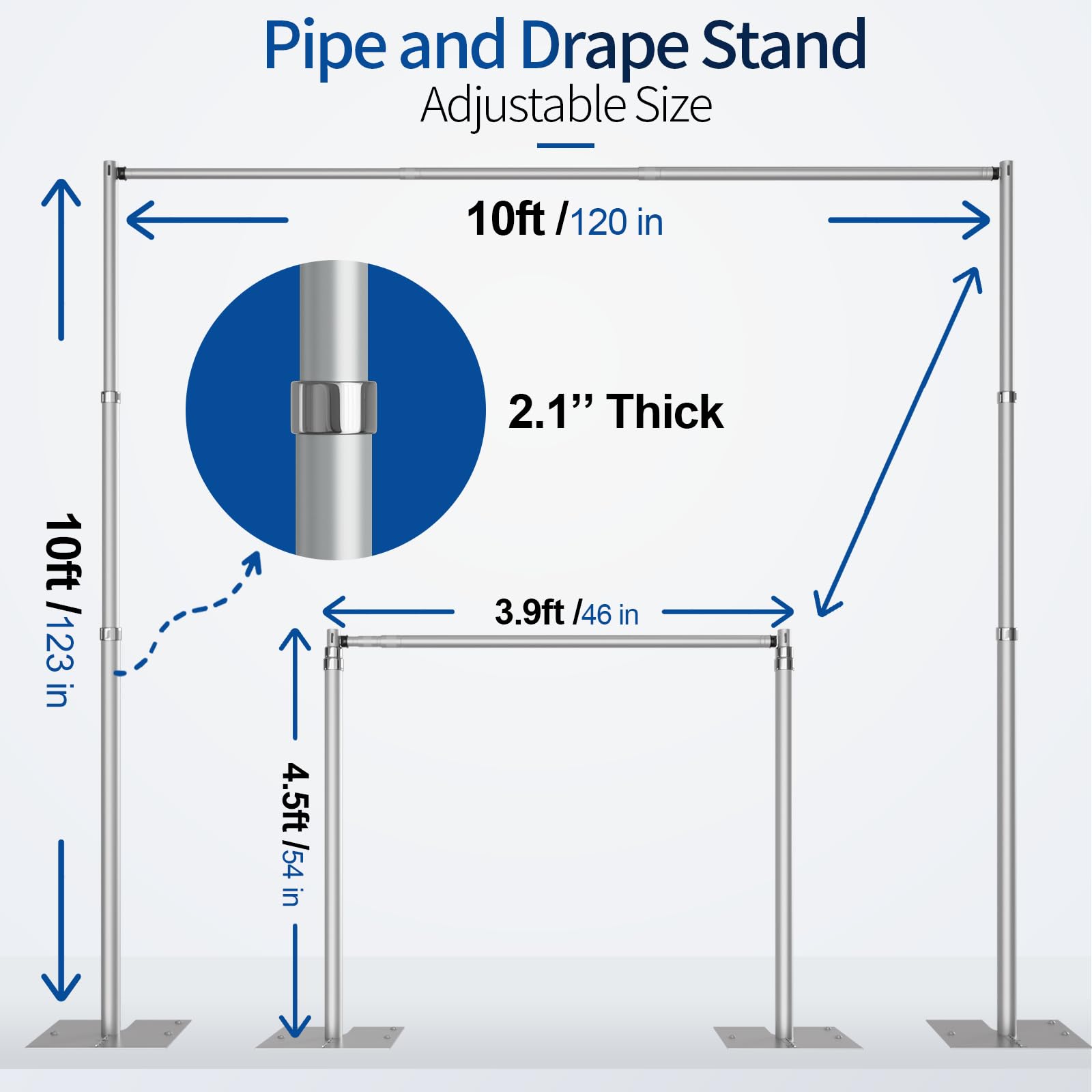Qoolfoto Pipe And Drape Backdrop Stand, 10X10Ft Heavy Duty Adjustable Backdrop Frame With Metal Base, Background Holder For Part