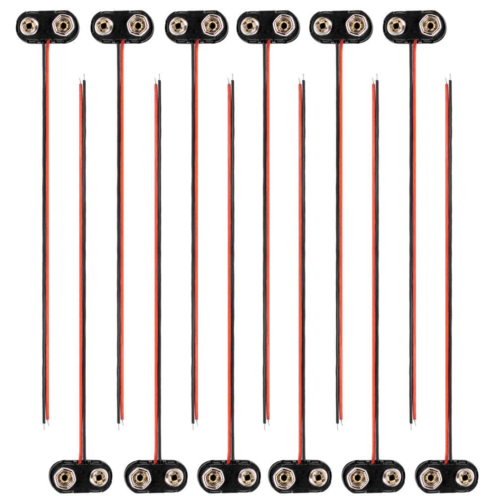Oiuiome 12 Pack T Type 9V Battery Clip, 1 Dozen 9V Battery Connector With Hard Plastic Case, 9 Volt Battery Connector With Wire