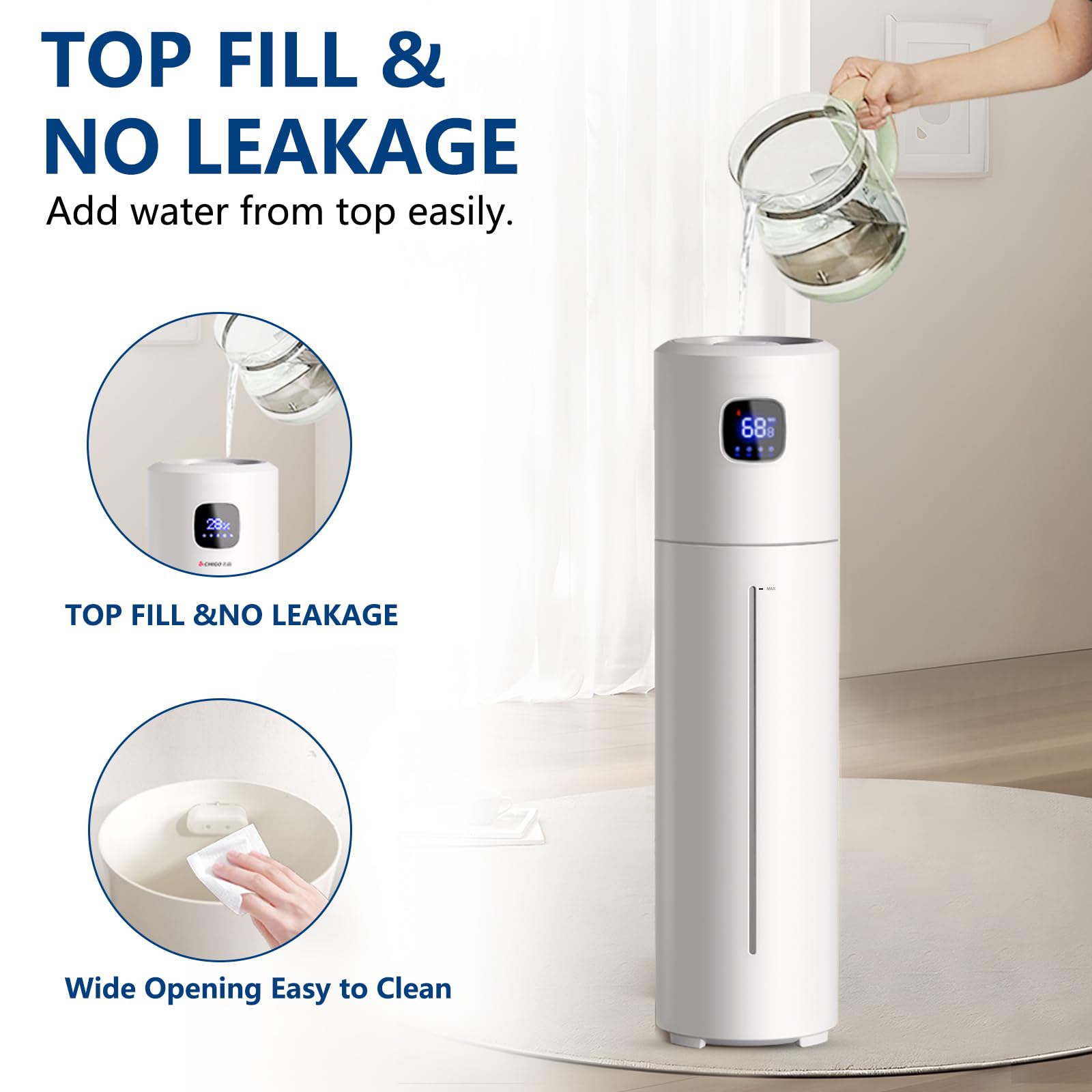 Large Humidifiers For Bedroom, 9L/2.5Gal Ultrasonic Cool Mist Humidifier, Easy Clean Humidifier With 350Ml/H Large Mist Speed, Q