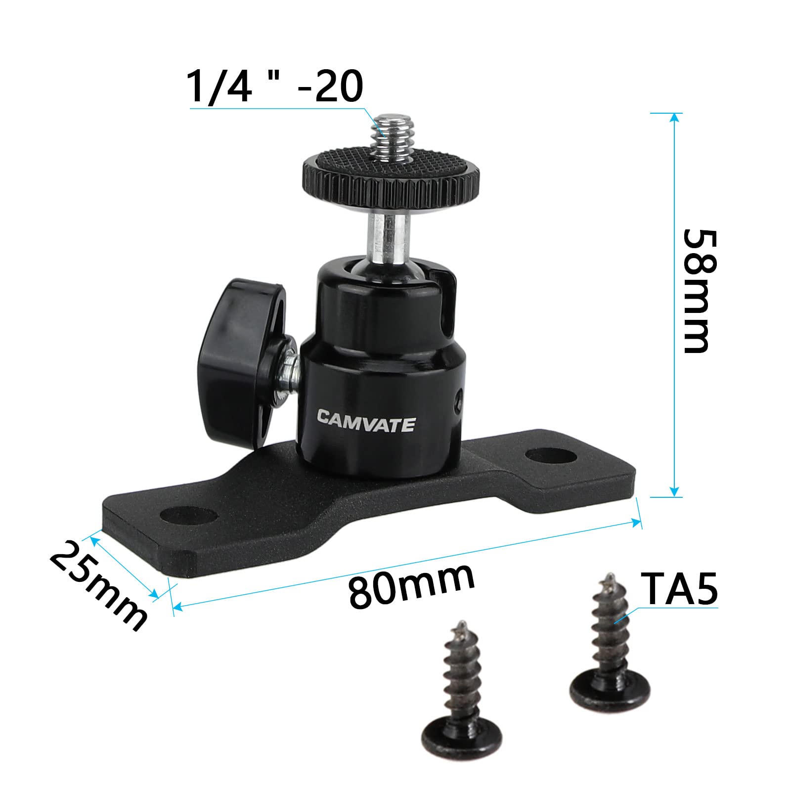 Camvate 1/4-20 Ball Head With Bottom Pedestal Mount For Monitor/Surveillance System Support - 2324