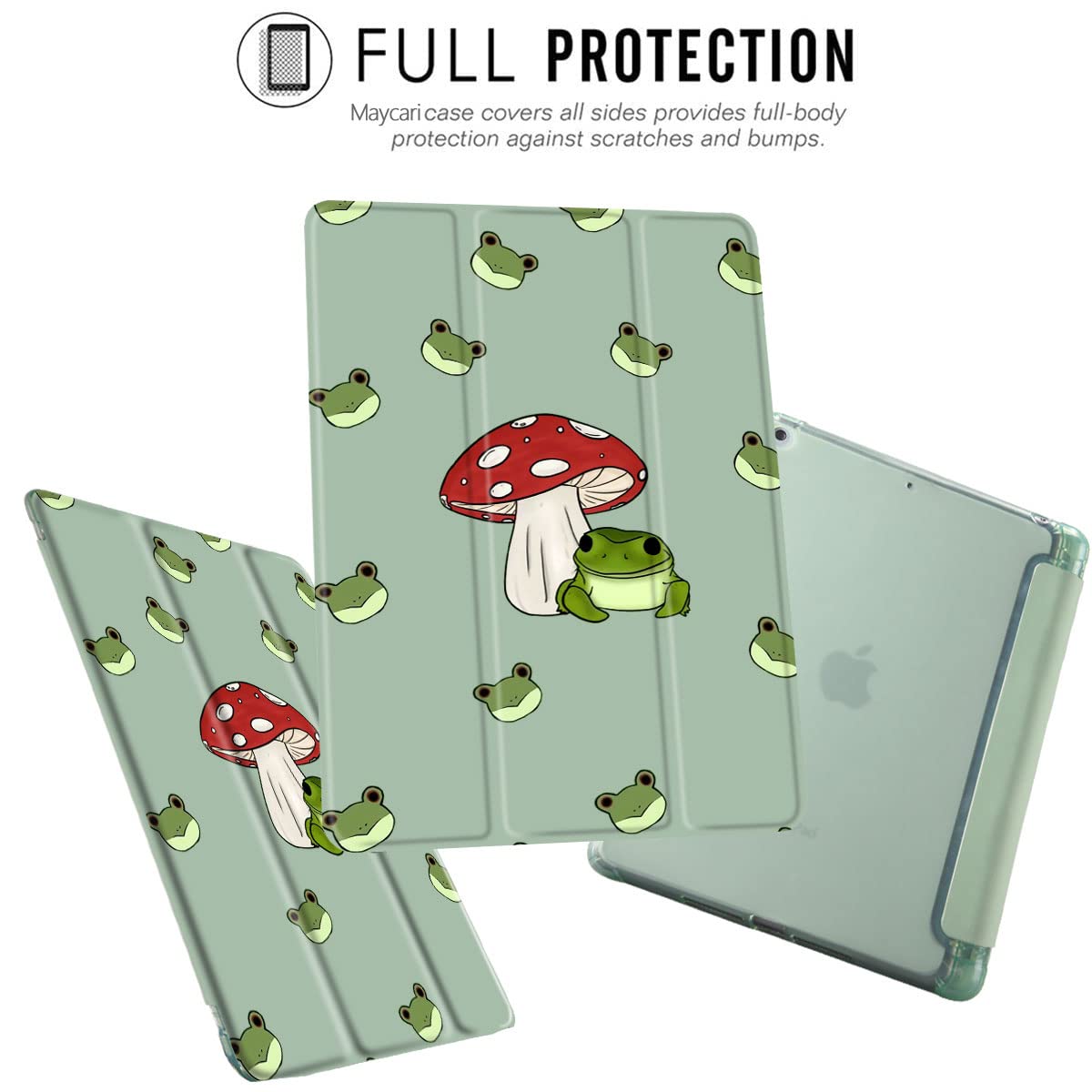 Maycari Frog Mushroom Case For Ipad 9.7 Inch 2017/2018 With Pencil Holder, Cute Animal Ipad 5Th/6Th Generation Protective Case W