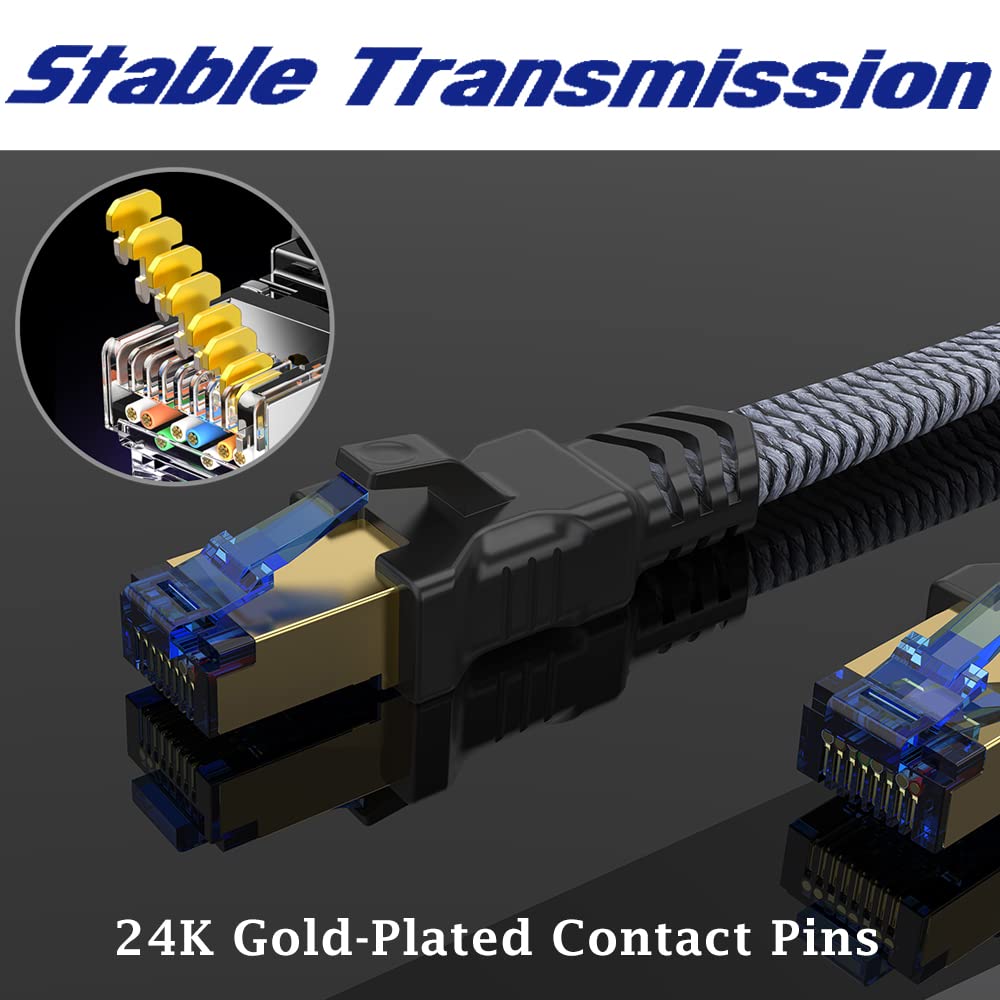 Cat 8 Ethernet Cable 100 Ft, Fastest Cat8 Internet Network Cable High Speed 2000Mhz 40Gbps S/Ftp Rj45 Cables For Gaming/Ps4/5/Mo