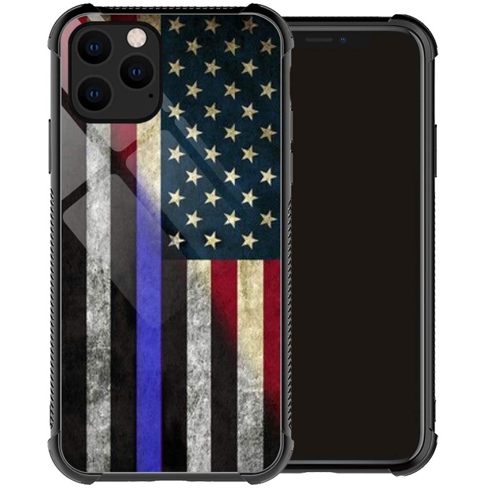Zhegailian Case Compatible With Iphone 12 Pro Max Case,Thin Blue Line American Flag Case For Iphone 12 Pro Max Case Men Boy,Drop