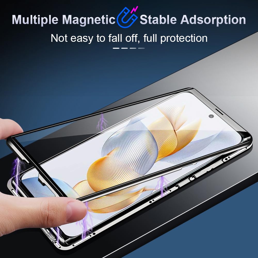 Quietip Case Compatible With Honor 90 5G,Magnetic Body Metal Frame Double Sided Clear Tempered Glass Shockproof With Camera Prot