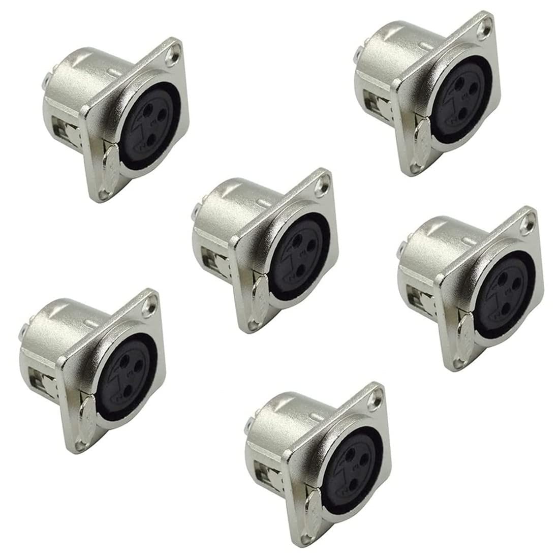 Bnafes 6Pcs Xlr 3 Pin Female Jack Socket Audio Speaker Panel Mount Connector Adapter For Microphone