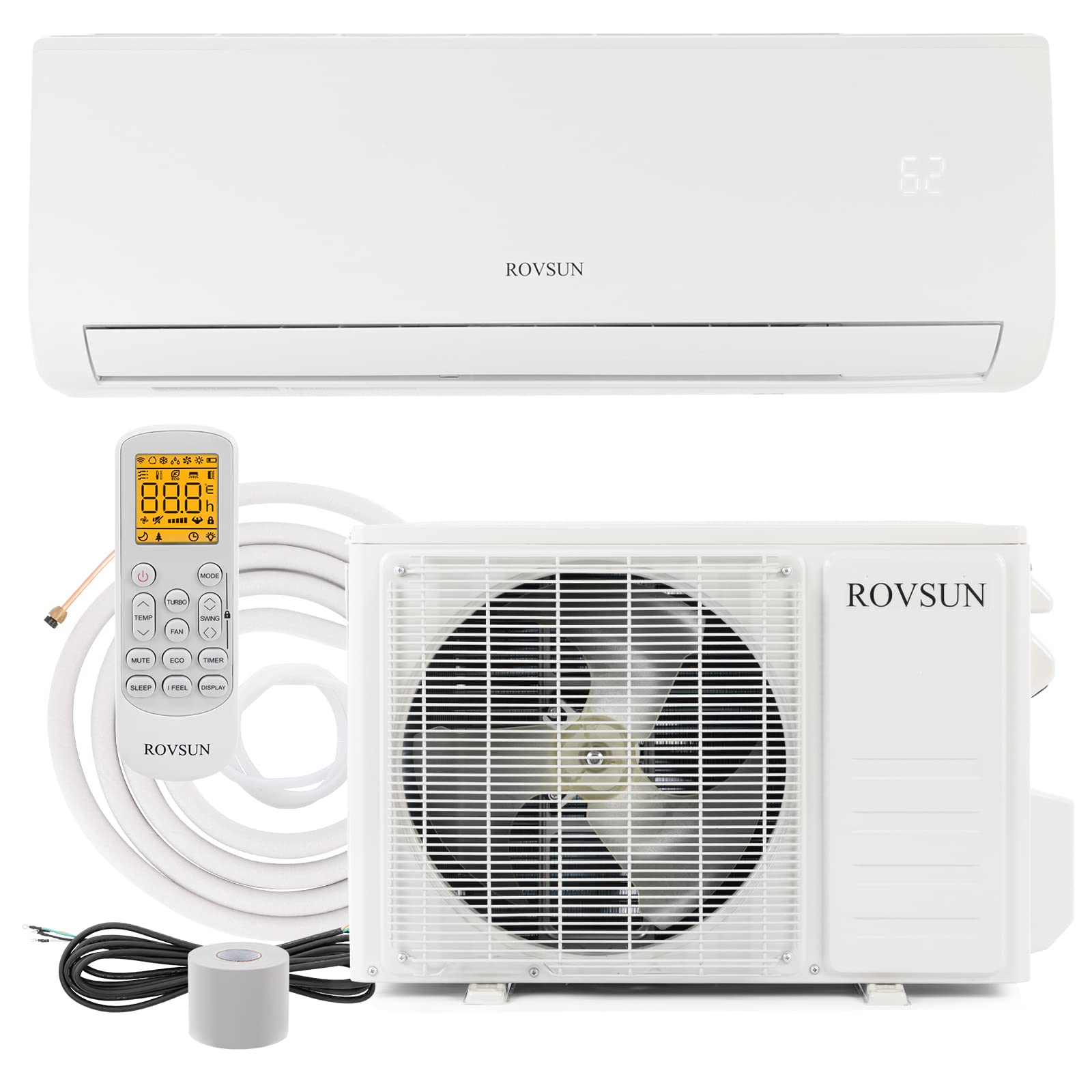 Rovsun 9,000 Btu Mini Split Ac/Heating System With Inverter, 19 Seer 115V Energy Saving Ductless Split System Air Conditioner Wi