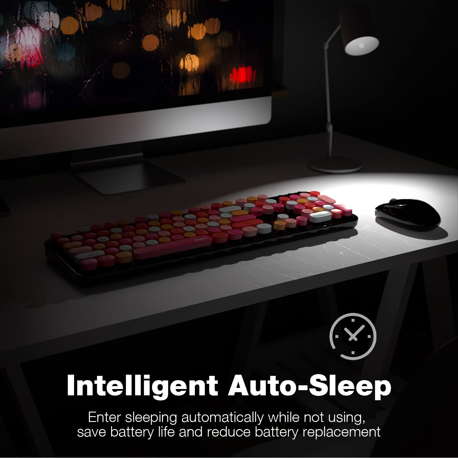 Mofii Wireless Keyboard And Mouse Combo, Black Colorful 2.4Ghz Full Size Keyboard With Round Keycaps, Retro Wireless Keyboards,