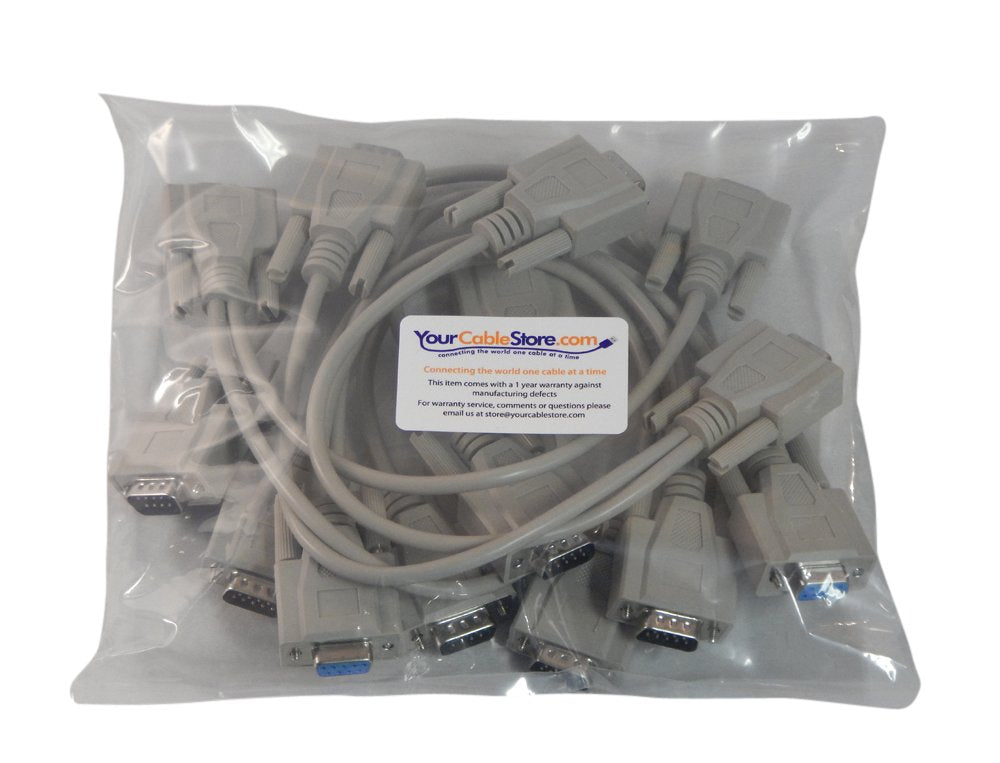 Your Cable Store 9 Pin DB9 RS232 Serial Splitter Cable 2 Male / 1 Female 1 Foot Grey 5 Pack