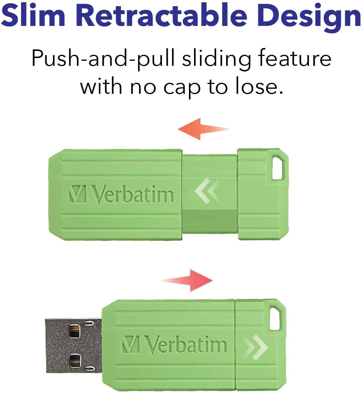Verbatim 16Gb Pinstripe Usb 2.0 Flash Drive Retractable Thumb Drive   5 Pack   Multicolor (Green, Blue, Red, Purple, Cyan)
