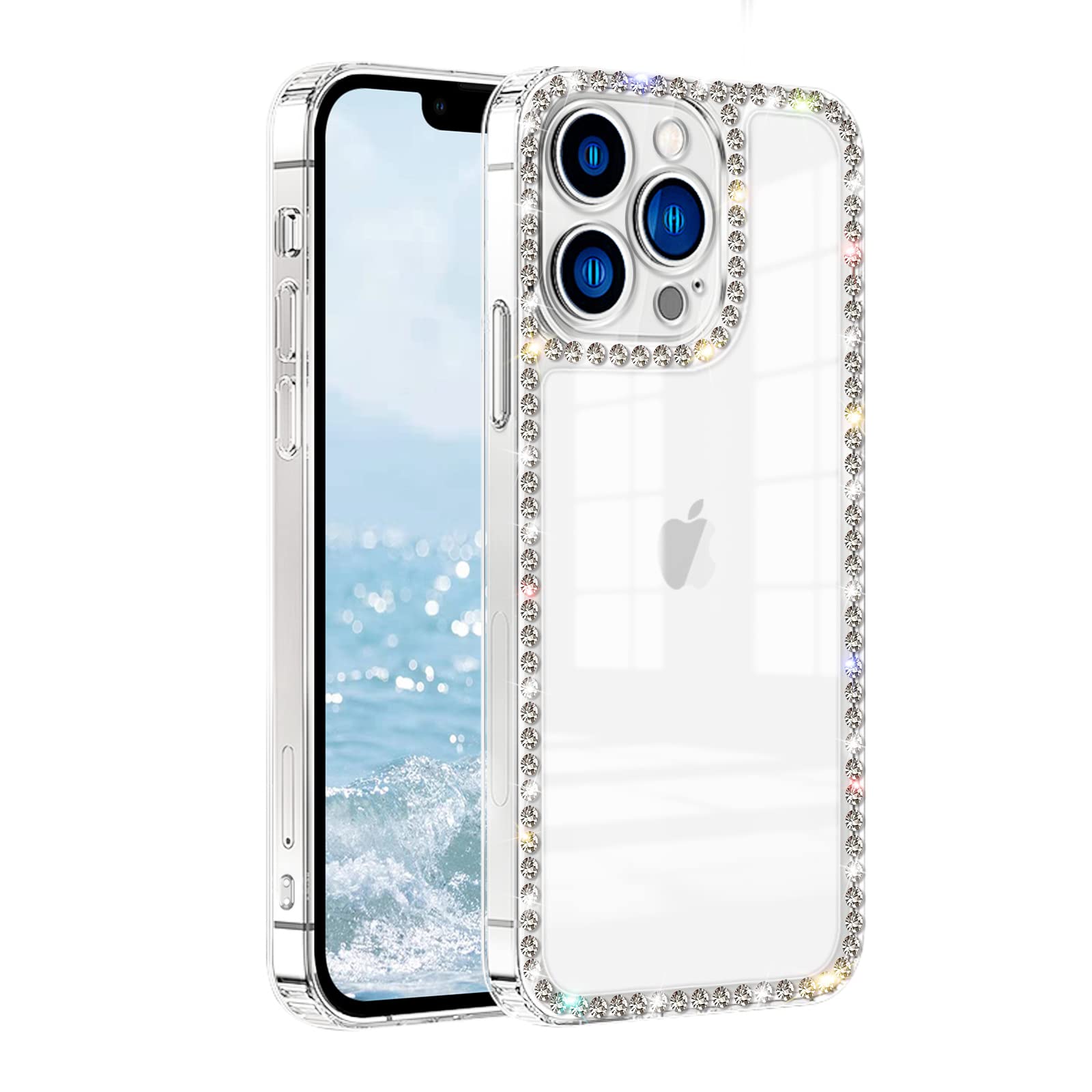 Vaoxty Compatible With Iphone 13 Pro Clear Case Cute For Women Girls Bling Diamond Glitter Rhinestone Sparkle Shiny Bumper Desig