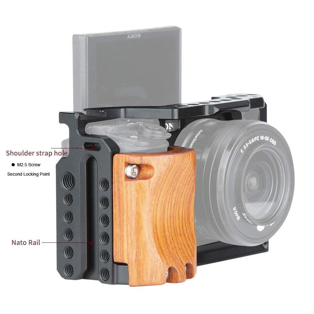 Nicryrig Cage Kit For A6400 A6500 Sony Mirrorless Camera, With Wooden Handle Grip M2.5 Screw - 110