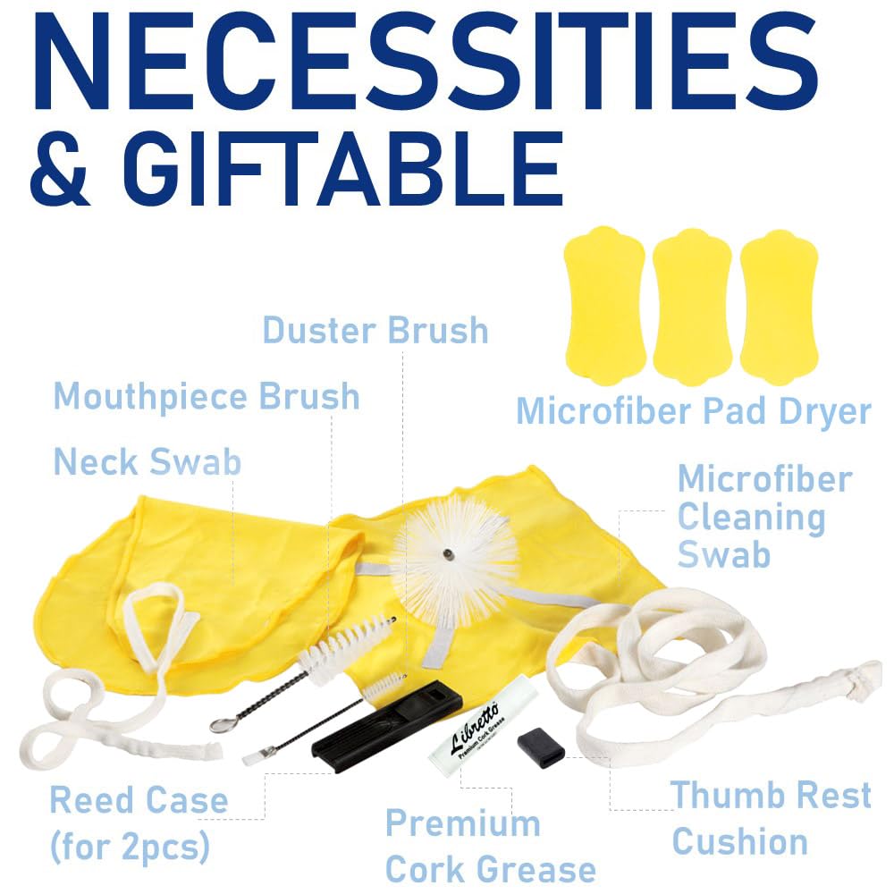 Libretto Alto Saxophone All Inclusive Giftable Care Kit: Mouthpiece Brush + Dust Brush + 2 Microfiber Cleaning Swab + Thumb Cush