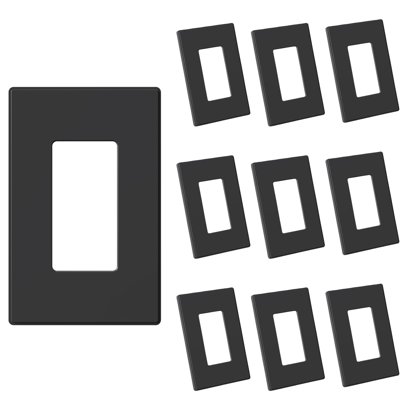 AIDA 1-Gang Screwless Light Switch Cover Plate, Standard Decorative Outlet Covers - Matte Black, 10-Pack Unbreakable Polycarbona