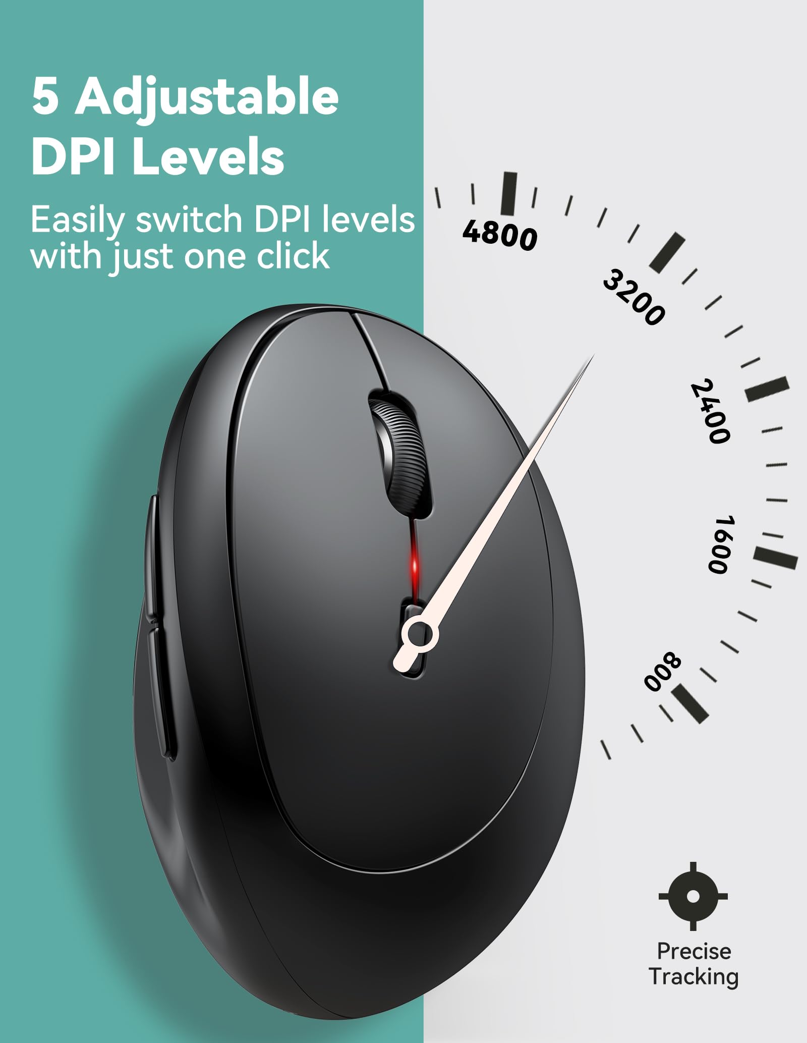 Tecknet Ergonomic Mouse, 4800 Dpi Wireless Vertical Mouse, 5 Adjustable Dpi Levels, 6 Buttons, 2.4G Silent Wireless Mouse For Laptop, Pc, Chromebook, Mac   Black