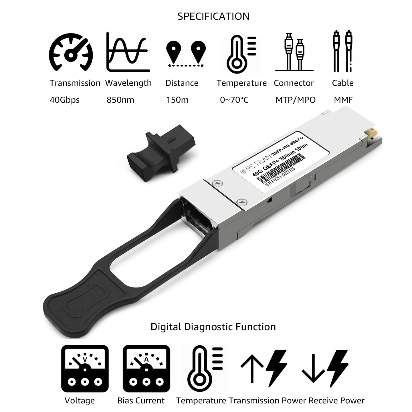 Opstran 40Gbase Sr4 Qsfp+ Optical Transceiver Module Compatible With Palo Alto Pan Qsfp 40Gbase Sr4 40G Qsfp+ Sr4 850Nm 100M Ddm